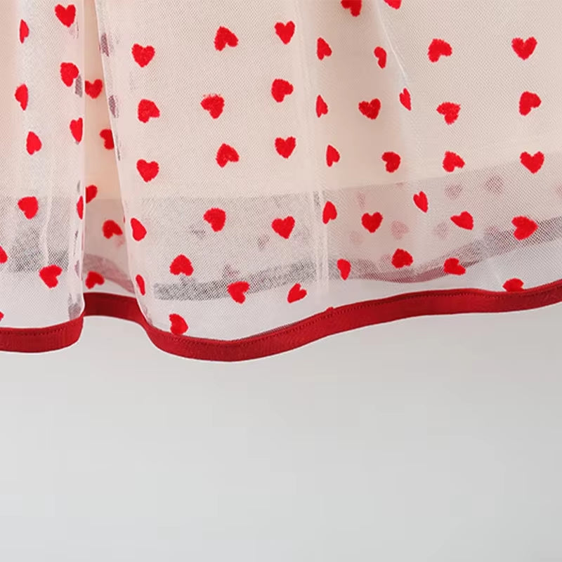 HeartGlow – Red Mesh Tutu Dress with Embroidered Hearts & Bow for Baby Girls