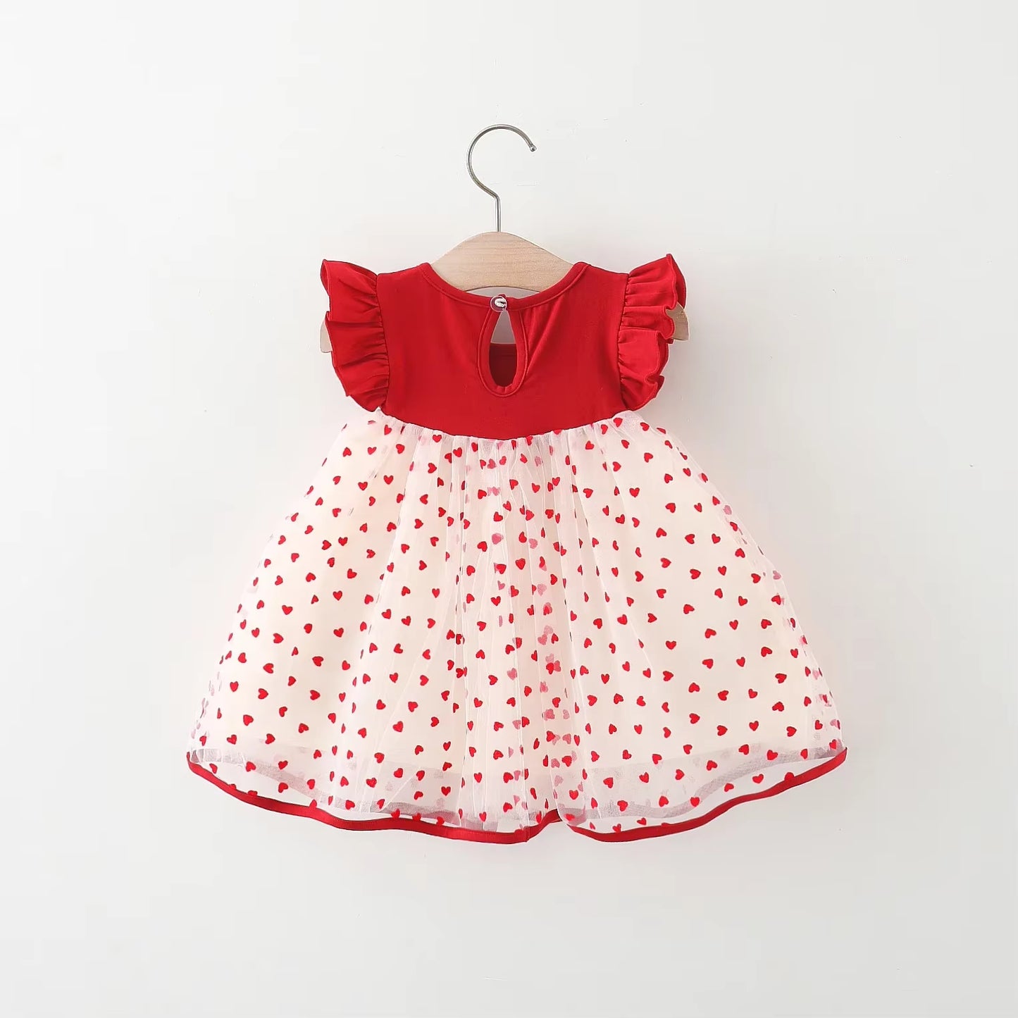HeartGlow – Red Mesh Tutu Dress with Embroidered Hearts & Bow for Baby Girls