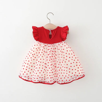HeartGlow – Red Mesh Tutu Dress with Embroidered Hearts & Bow for Baby Girls
